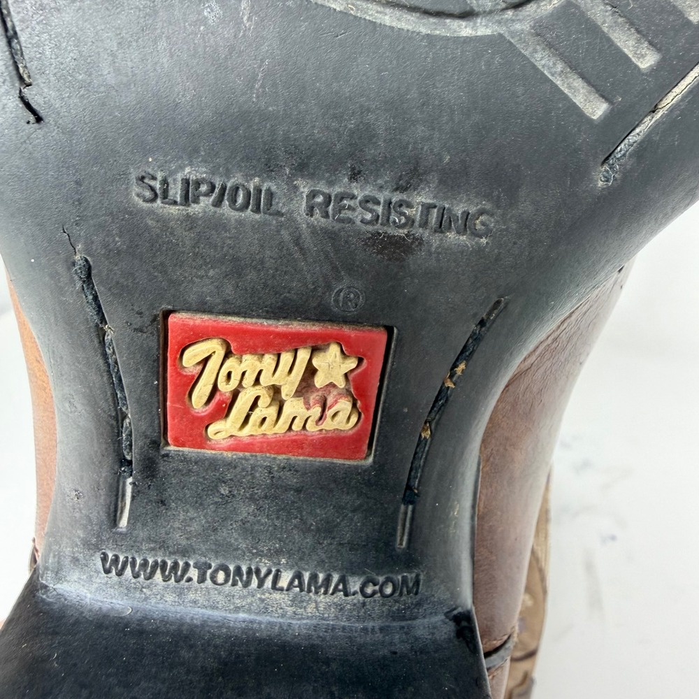 Tony Lama 3R Brown Leather Embroidered Square Toe Western Boots RR2016L Mens 10B - Picture 10 of 16
